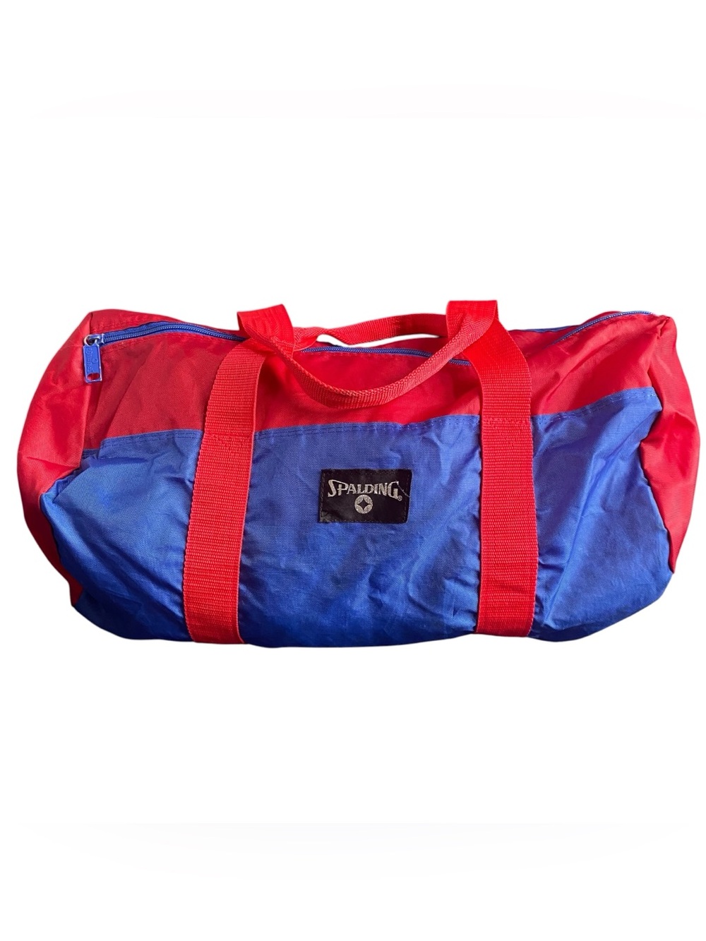 Spaulding Vintage Gym Duffle Barrel Bag Red Blue 80s Zip Opening Colorblock